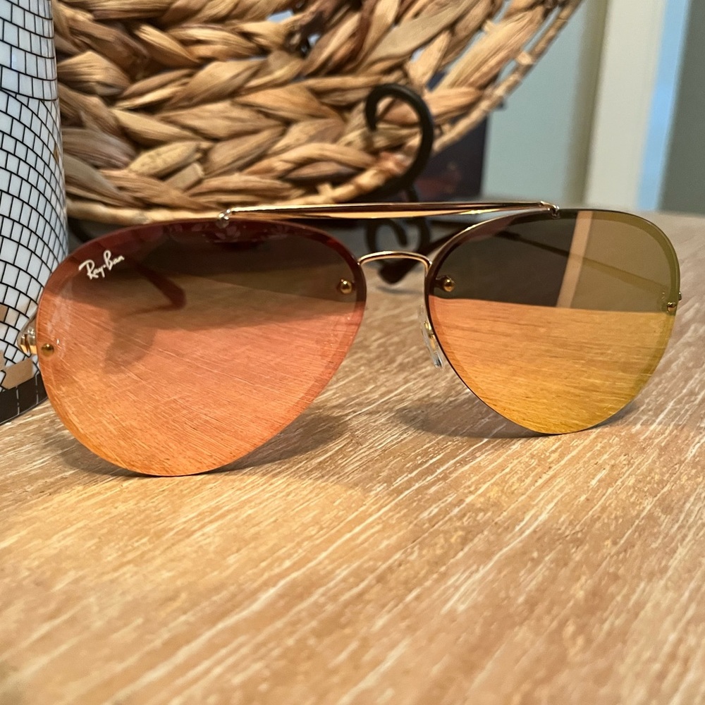 RAY-BAN COPPER & ROSE GOLD RIMLESS AVIATORS